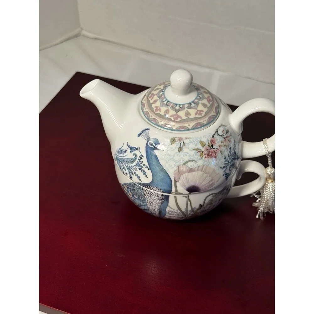 Delton Products Peacock Porcelain Tea for One Set  5.8